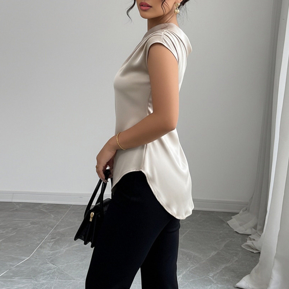 Irregular sloping shoulder top for women