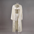 Strapless Short Pants Long Robe Three-Piece Set Ice Silk Sleepwear Women Spring Summer Wearable at Home or Outdoors