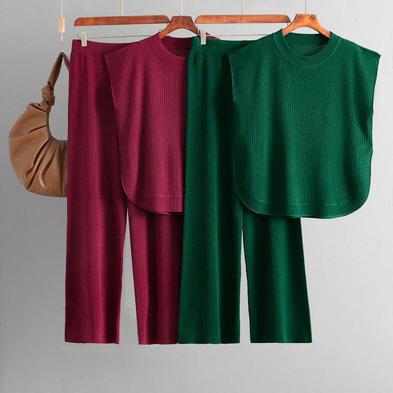 Sleeveless Knit Top Wide Leg Pants Two-piece Set for Women