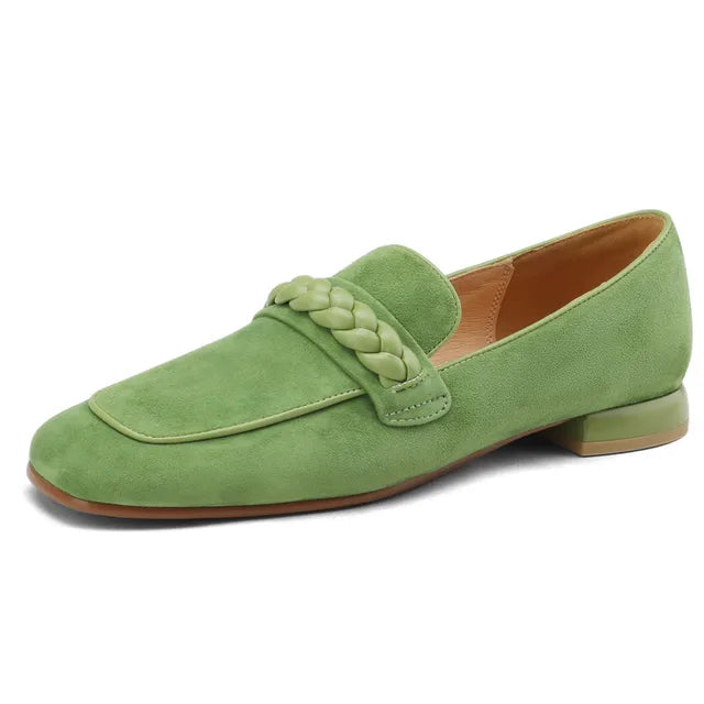 Concise Solid Color Women Soft Kid Suede Flats Slip On Round Toe Casual Street Shoes Handmade For Ladies
