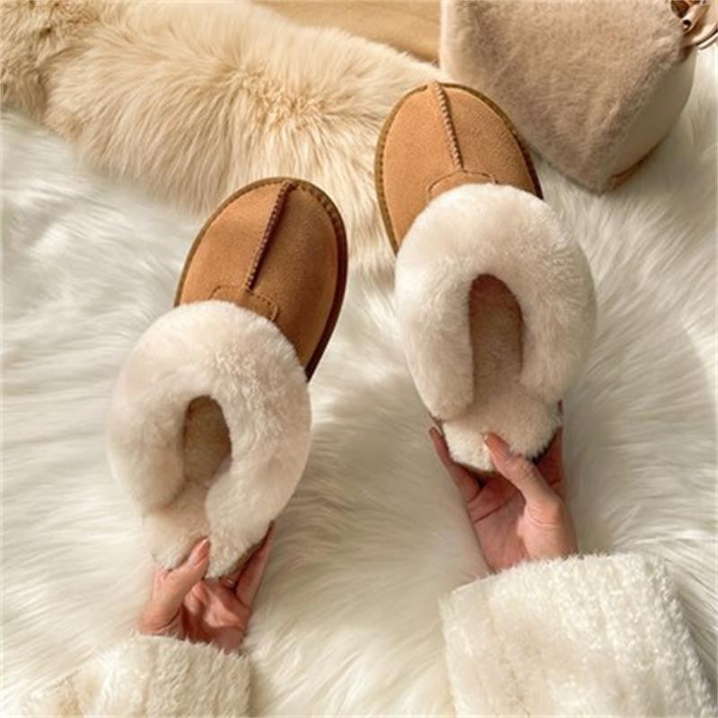 Snow boots for women in winter, plush and thick cotton shoes for students, versatile plush hooded slippers for women