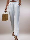 Loose pocket drawstring wide leg pants for women