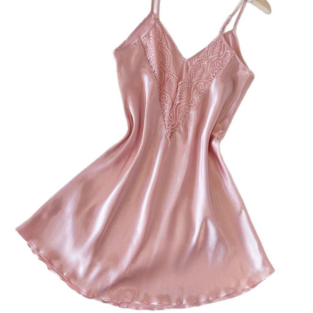 SexyLace Camisole Pink Nightdress with Ice Silk Material for Women, Feminine and Elegant Sleepwear
