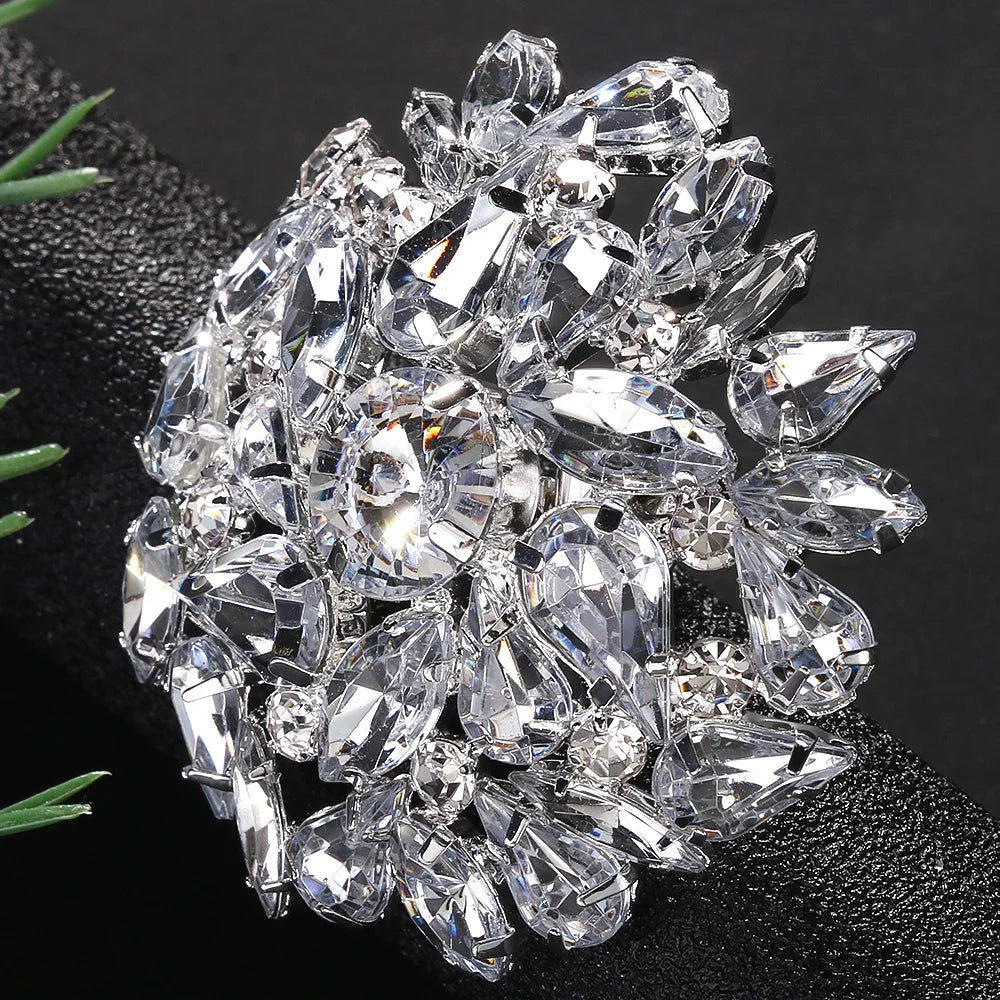 Fashion Round Clip Earrings Geometric Wedding for Women Bling Christmas Gift Rhinestone Clip on Earrings No Piercing Jewelry