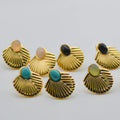 Stud Earrings for Women Girl's Natural Stone Scalloped Natural Stone Texture Earrings Stainless Steel Jewelry