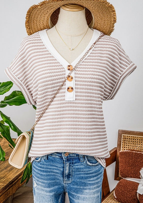 V-neck button top short sleeved shirt