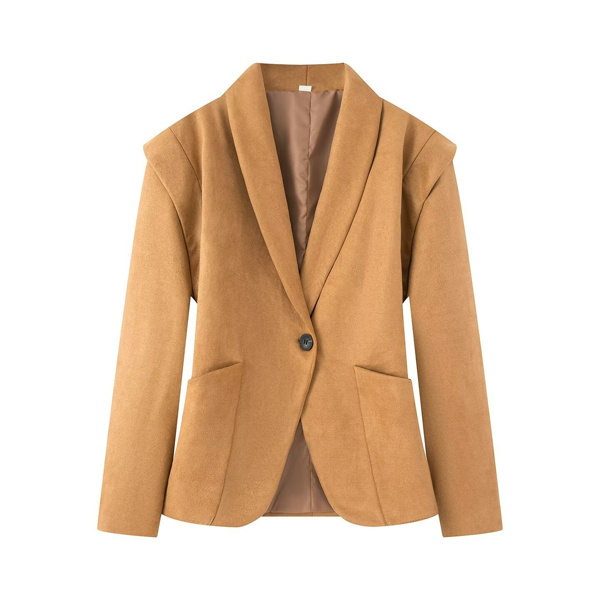 Casual Suede-Texture Shoulder-Padded Blazer for Women