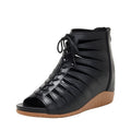 Hollow Out Wedge Sandals with Ankle Strap High-Top Roman Shoes Fish Mouth Sandals for Women