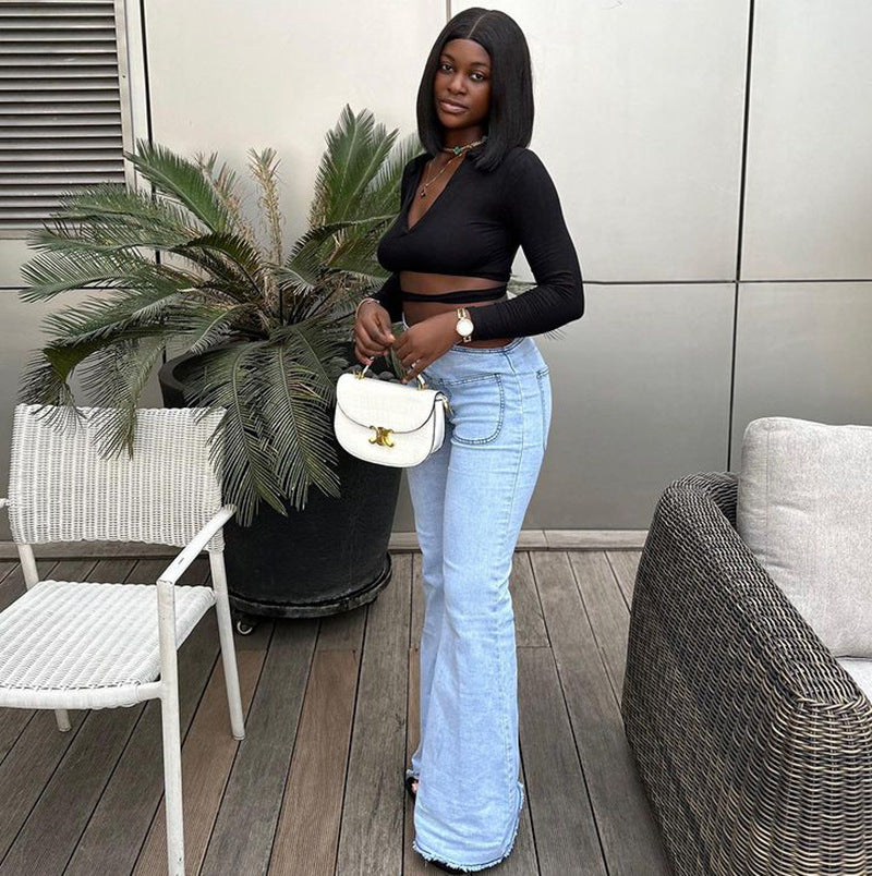 Fashionable High-Waisted Stretch Denim Pants for Women Spring Collection