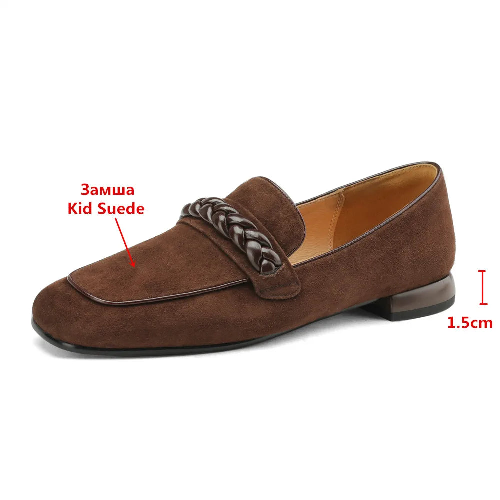 Concise Solid Color Women Soft Kid Suede Flats Slip On Round Toe Casual Street Shoes Handmade For Ladies