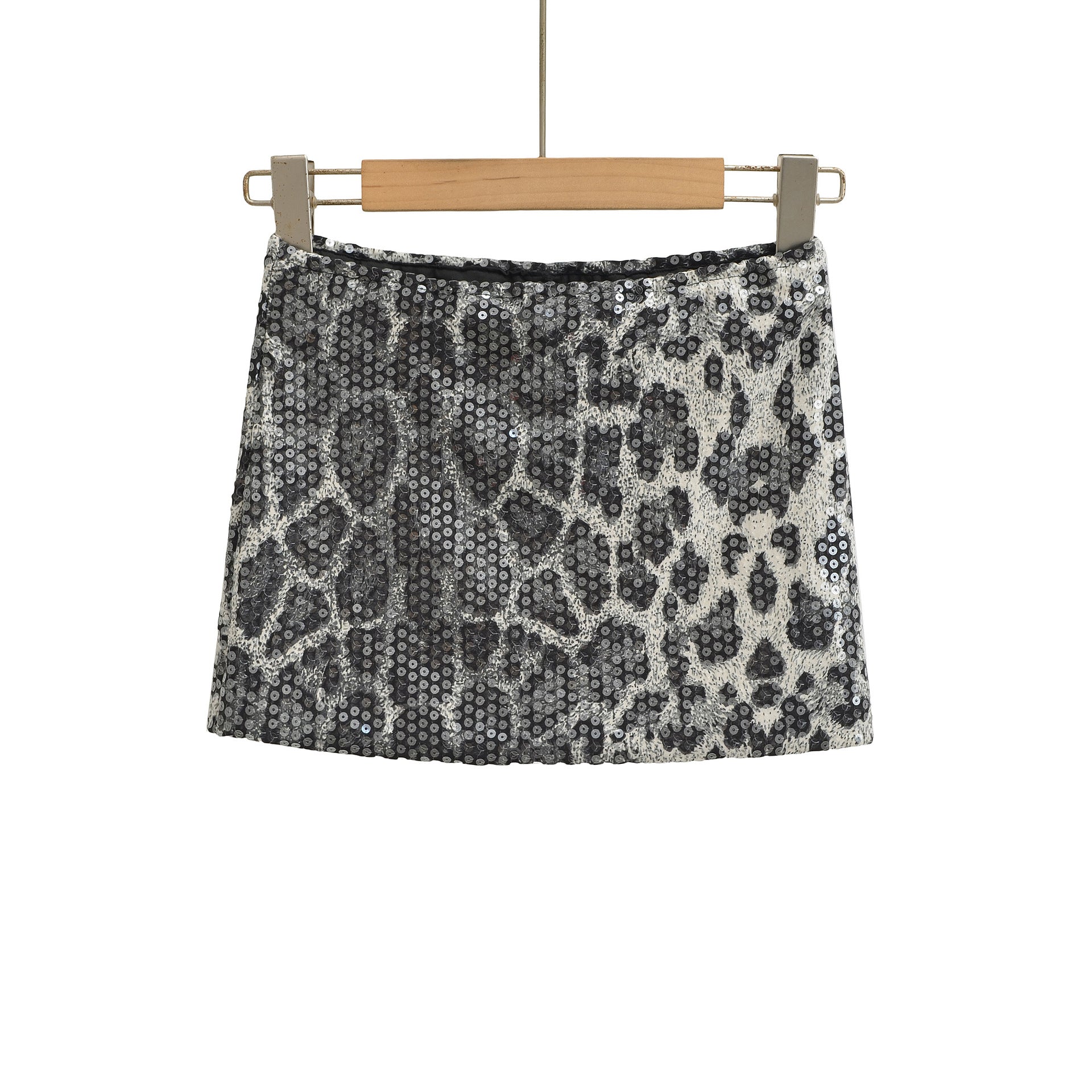 Leopard print sequin wrapped short skirt for women