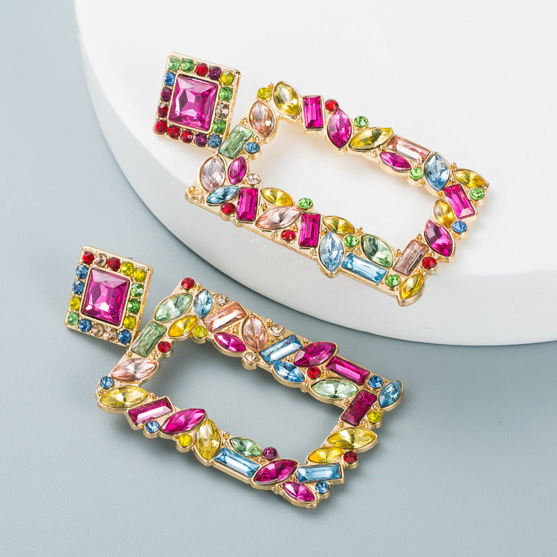 Multicolor Square Drop Dangle Earrings For Women Popular Unusual Crystal Wedding Party Pendant Statement Jewelry