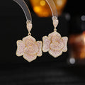 New Design Fashion Golden Color Cubic Zirconia Big Flower Stud eEarring For Women Wedding Bride Jewelry