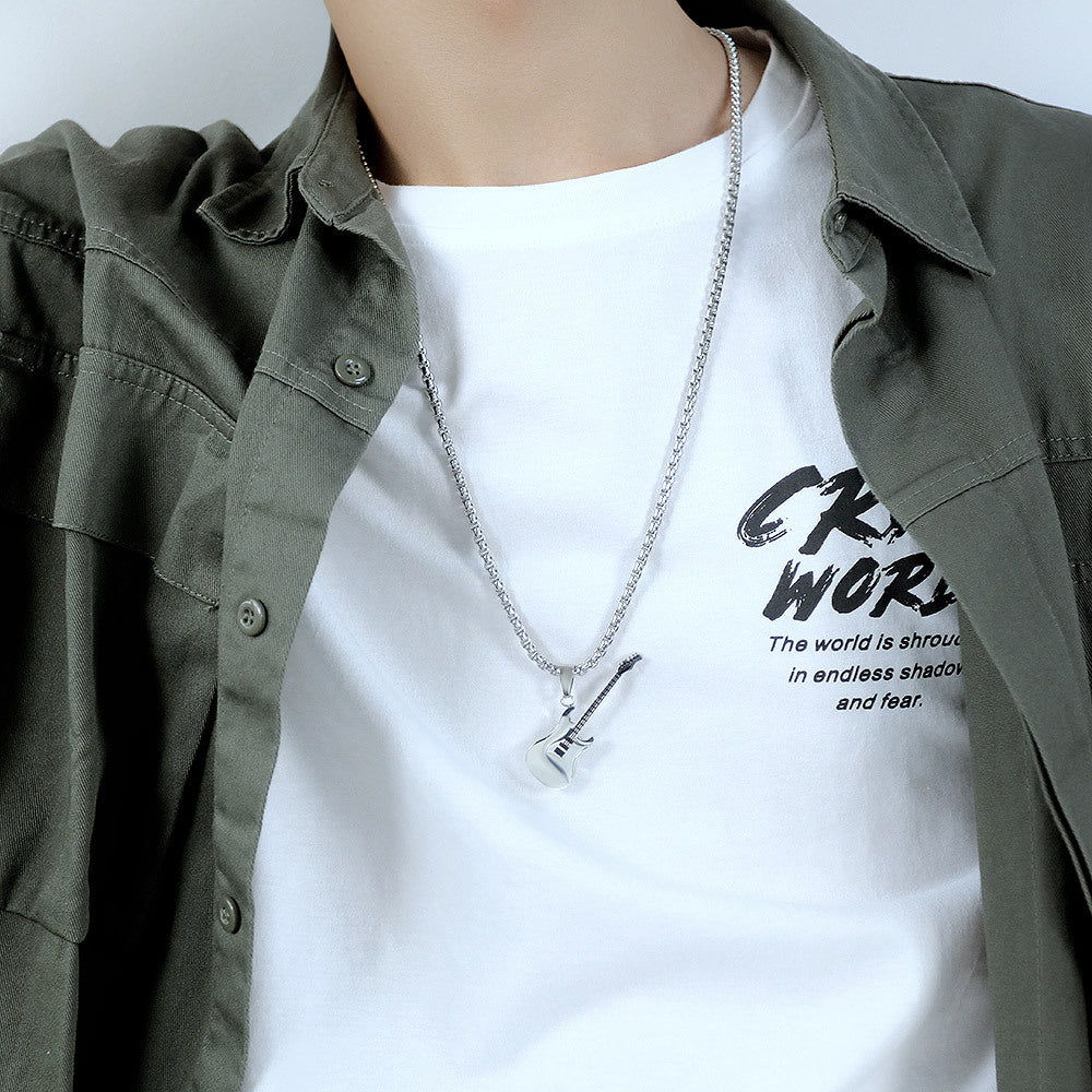 Hip Hop Stainless Steel Guitar Pendant Street Classic Fashion Male Titanium Necklace
