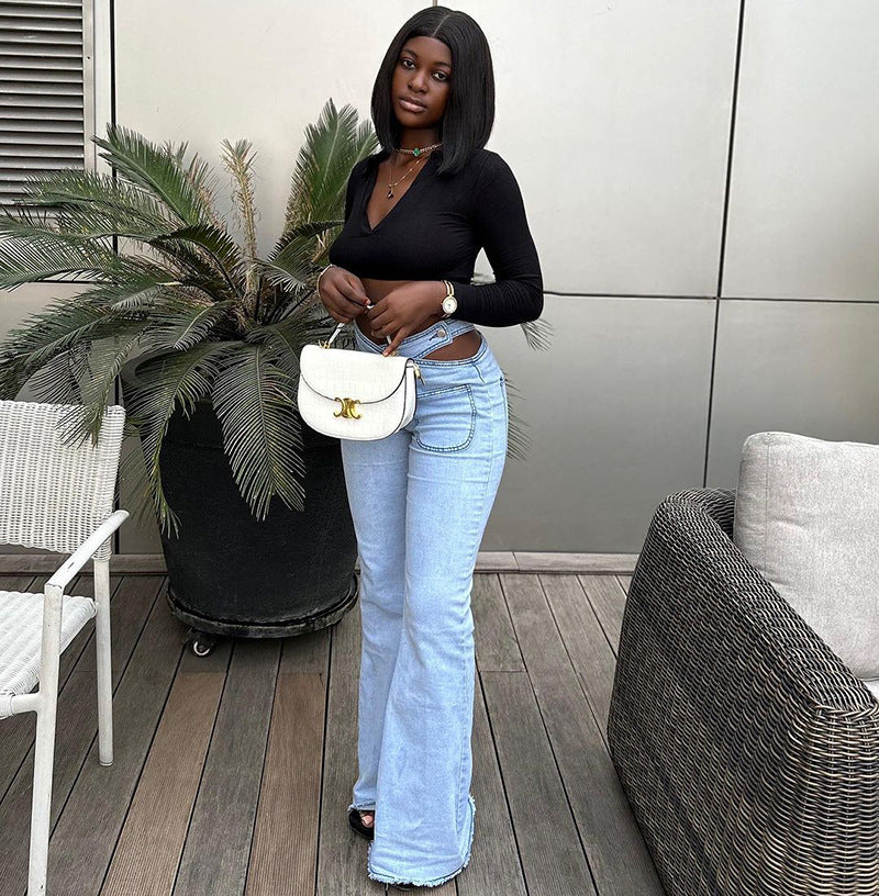 Fashionable High-Waisted Stretch Denim Pants for Women Spring Collection