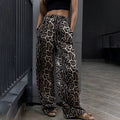 Leopard Print High Waist Wide Leg Pants for Women Loose Floor-Length Casual Long Pants
