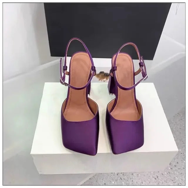 Rhinestone Thick High Heels and Toe Sandals for Women, Retro Mary Jane Single Shoes, Fashionable and Sexy, European and American