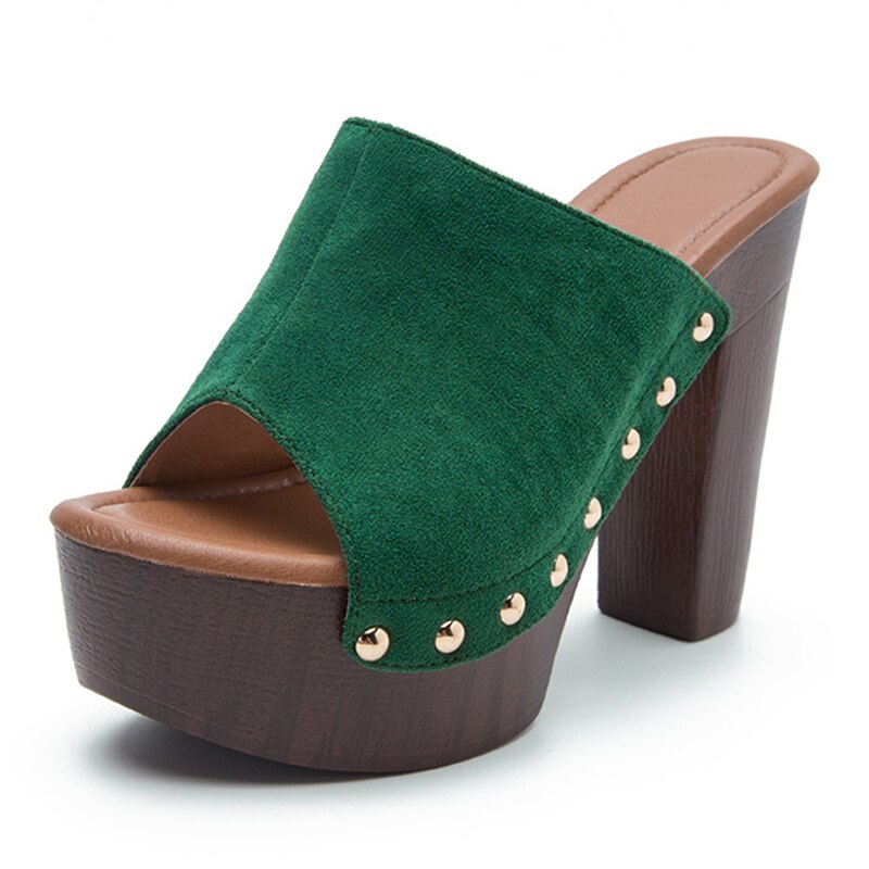 Brand Summer Slippers Women High Heels Shoes Female Fashion Platform Shoes Outside Women Slippers Pumps Rivet Mules Shoes