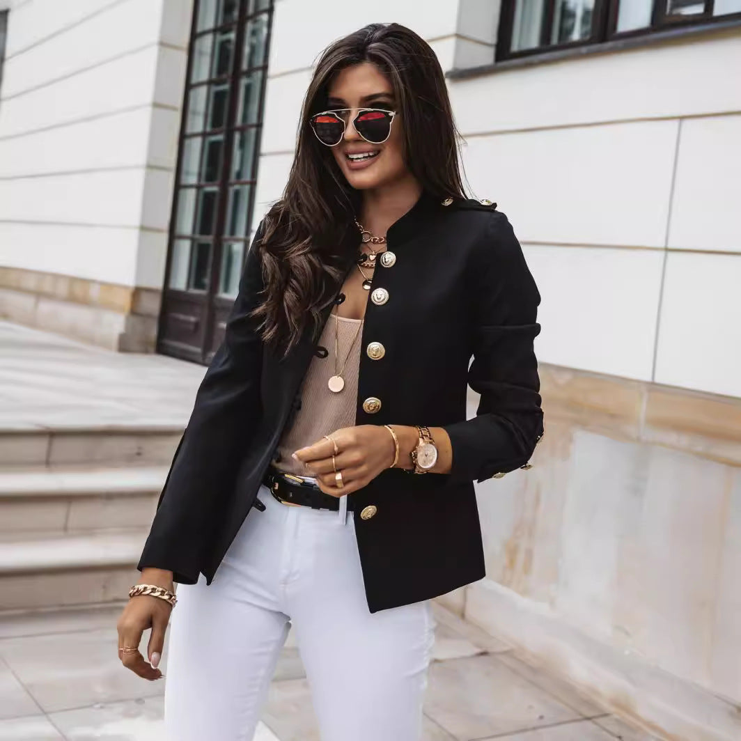 Fashionable Long Sleeve Fitted Buttoned Blazer Short Jacket