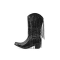 Curved Toe Sequins Glitter Bling Shiny Gold Green Purple Women Heels Shoes Mid-calf Western Cowboy Boots With Fringes Tassels