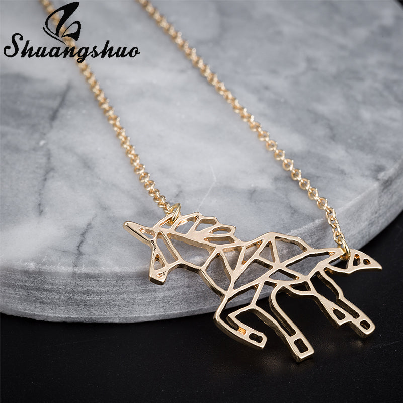 Ethnic Origami Unicorn Necklace Choker Horse Necklace Women Necklaces & Pendants Animal Necklace Silver Jewelry colar