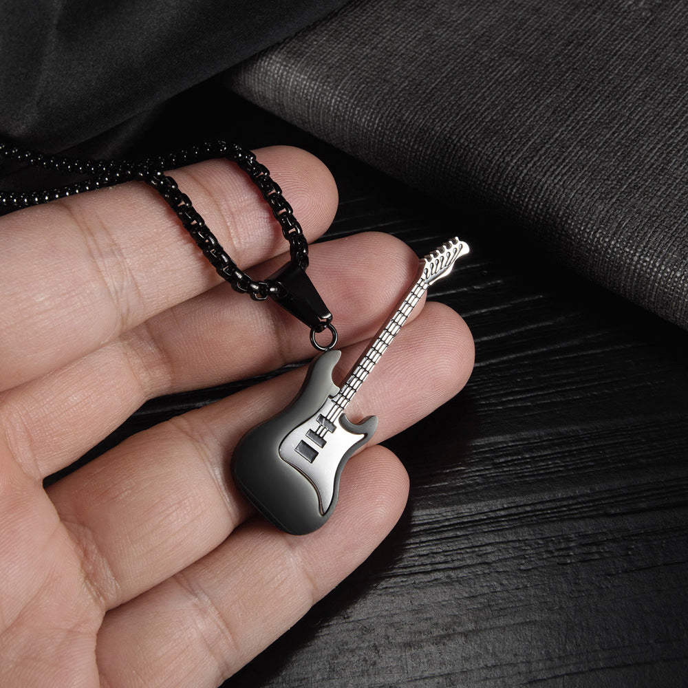Hip Hop Stainless Steel Guitar Pendant Street Classic Fashion Male Titanium Necklace
