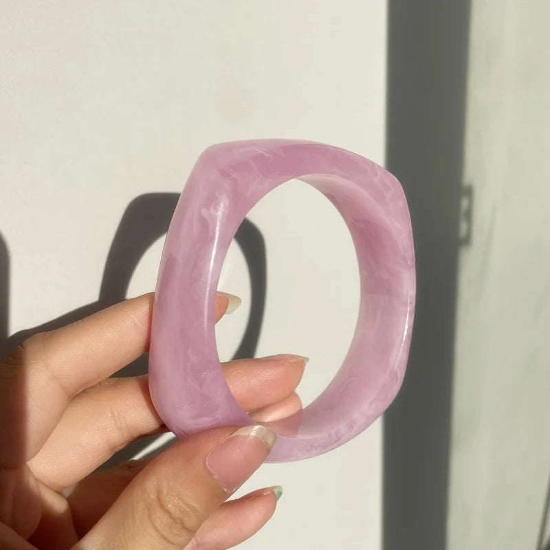 New Vintage Colorful Acrylic Resin Geometric Square Bangle Minimalist Bracelet for Women Girls Party Travel Jewelry