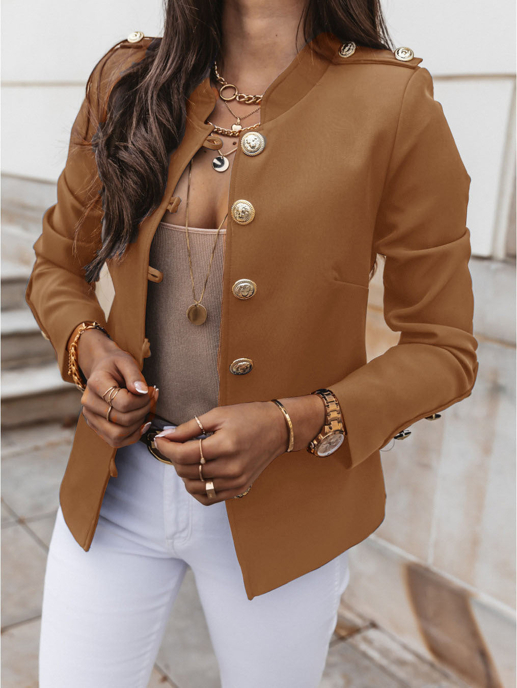 Copy of Fashionable Long Sleeve Fitted Buttoned Blazer Short Jacket