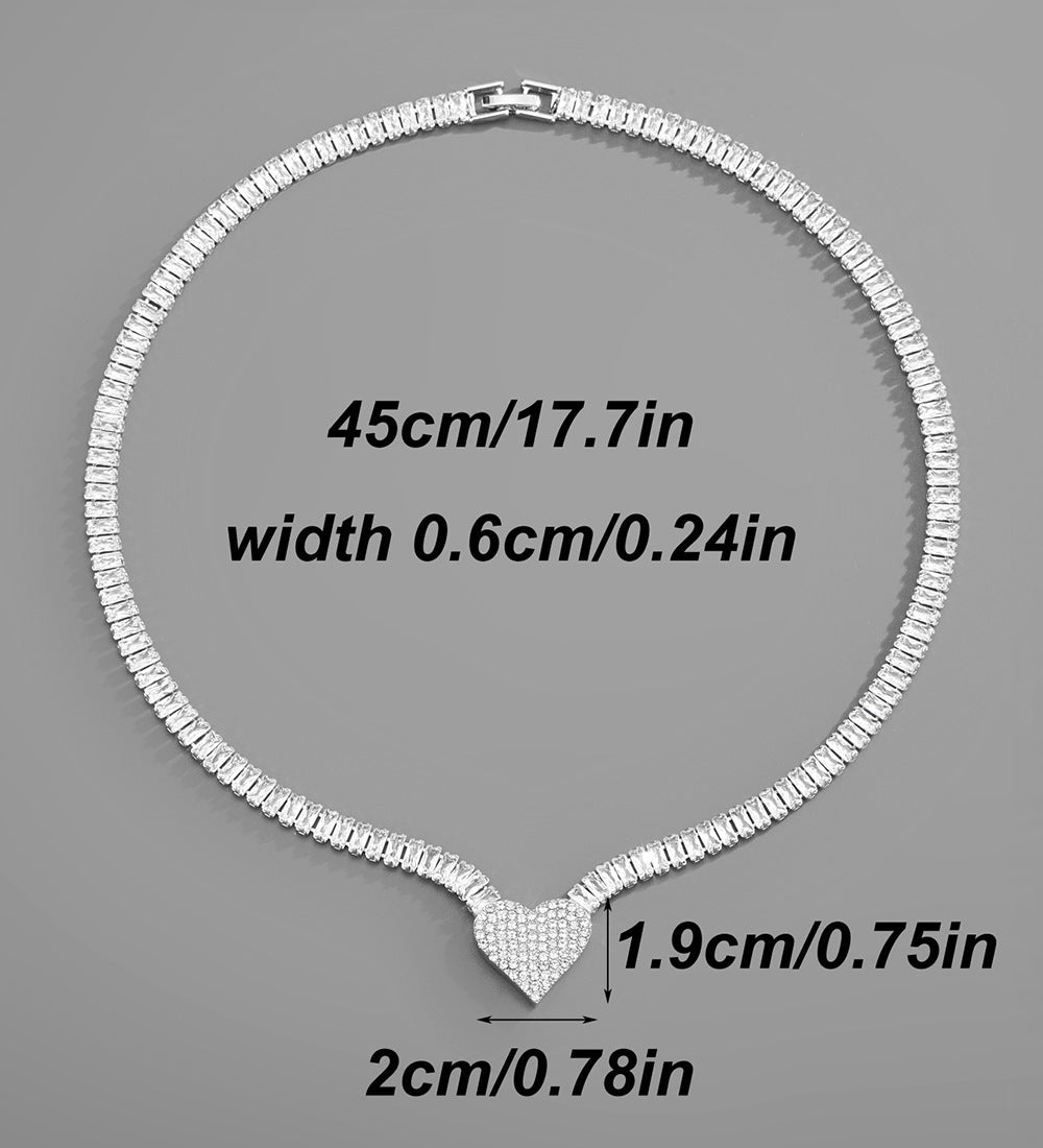 Copper Inlaid Zirconium Design Heart-Shaped Necklace Hip-Hop Fashion Trend Jewelry Metal Jewelry