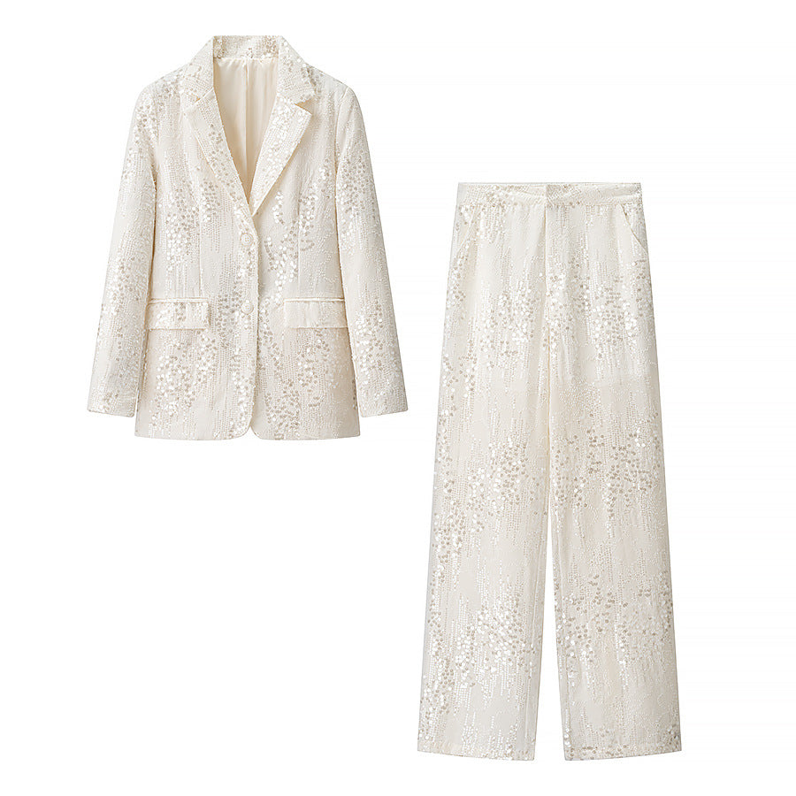 Women's Fashion Temperament Sequined Blazer + Pants Set