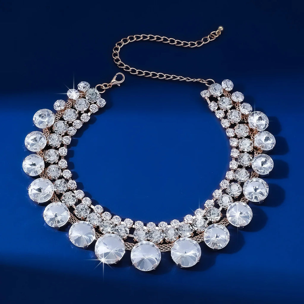Multilayer Geometric Crystal Choker Necklaces for Women Round Clavicle Chain Necklaces Statements Jewelry