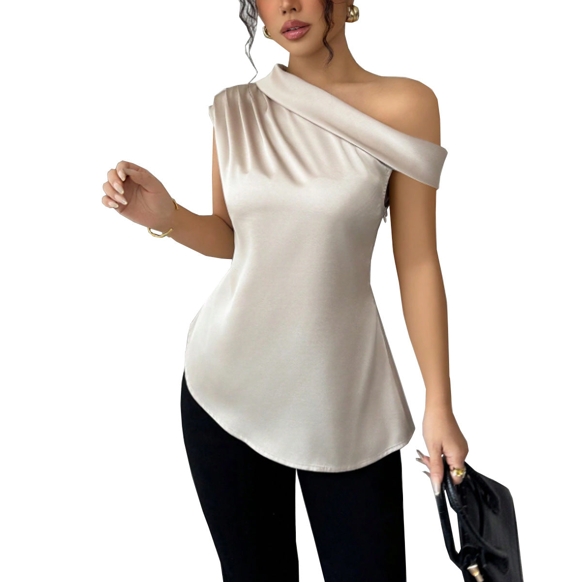 Irregular sloping shoulder top for women