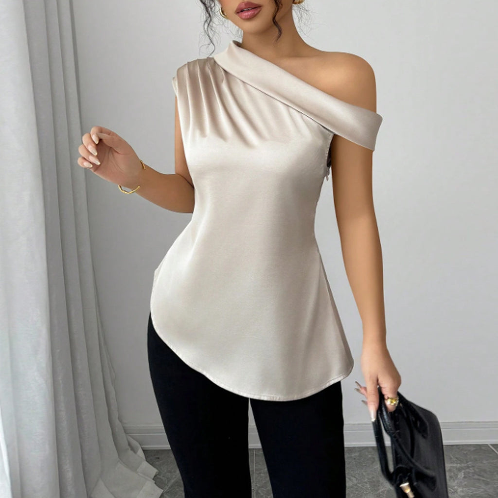 Irregular sloping shoulder top for women