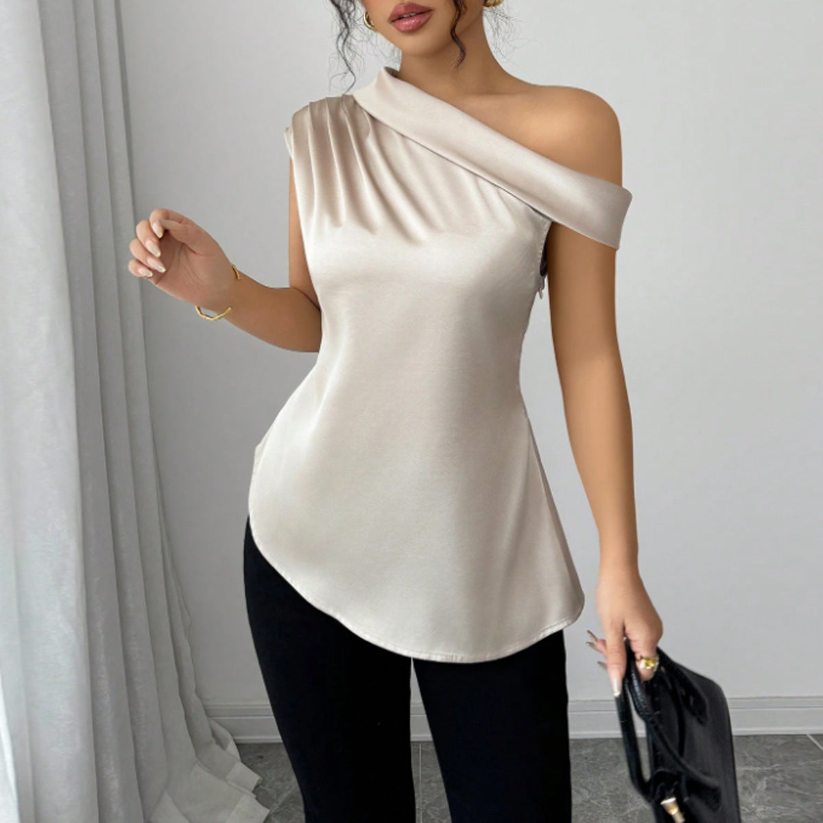 Irregular sloping shoulder top for women