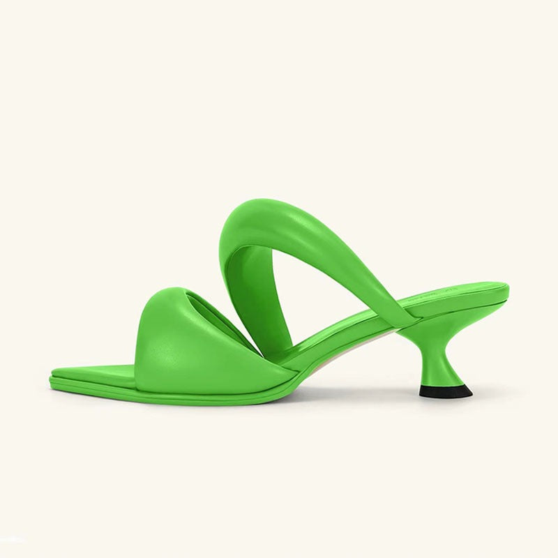 Women Comfortable Thick Strip Design Sandals Thin High Heel Slippers Banquet Party Wedding Shoes