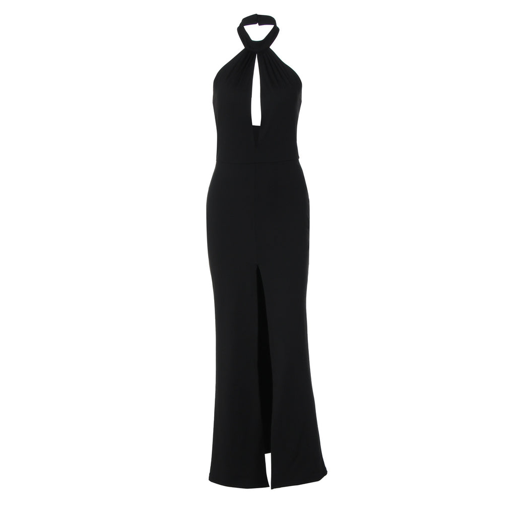 Sexy Deep V-Neck Sleeveless Halter Backless Slit Dress Women