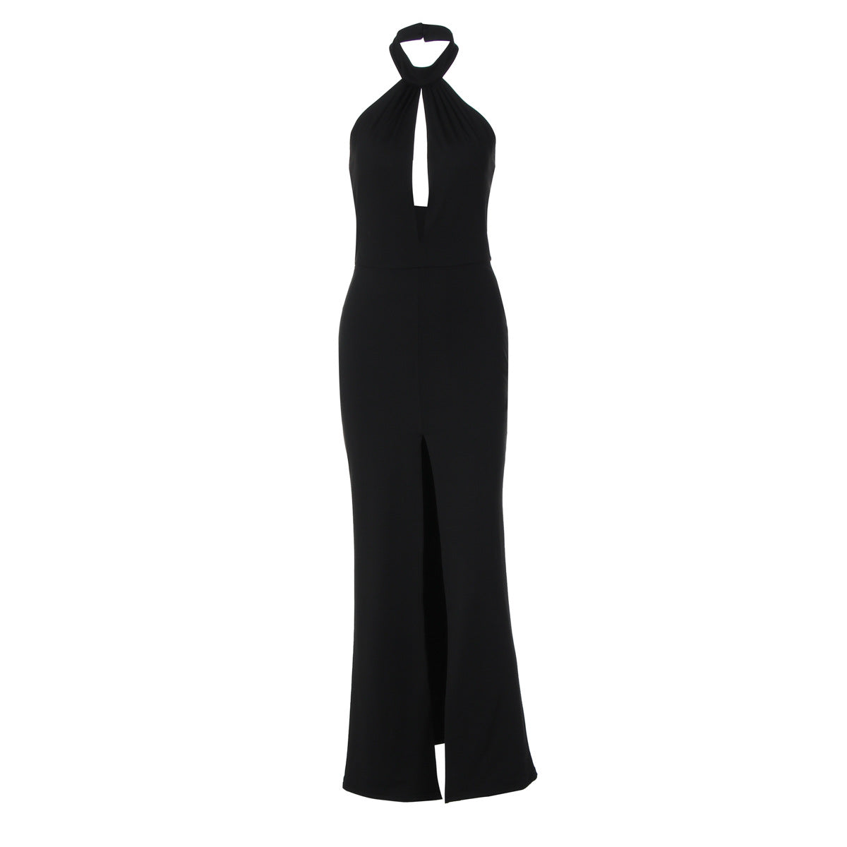 Sexy Deep V-Neck Sleeveless Halter Backless Slit Dress Women