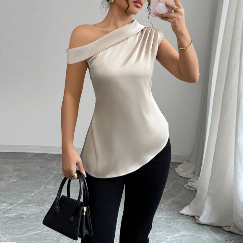 Irregular sloping shoulder top for women