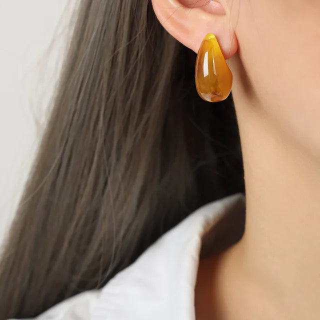 Earrings For Women Luxury Trending Water Drop Shape Simulated Stone Resin Earrings For Girls Designer Jewelry Accessories Ladies