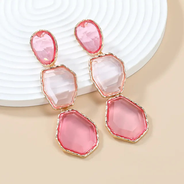 Polygonal Alloy Transparent Resin Colorful Matching Long Drop Earrings for Women Exaggerated Heavy Jewelry Summer