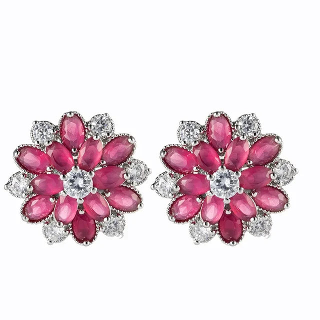 Luxury Rainbow Jewelry Colorful Crystal Zircon Earrings for Women Clip Earrings Without Ear Hole