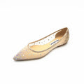 Breathable mesh rhinestone flat shoes pointed toe sandals soft sole shoes for women