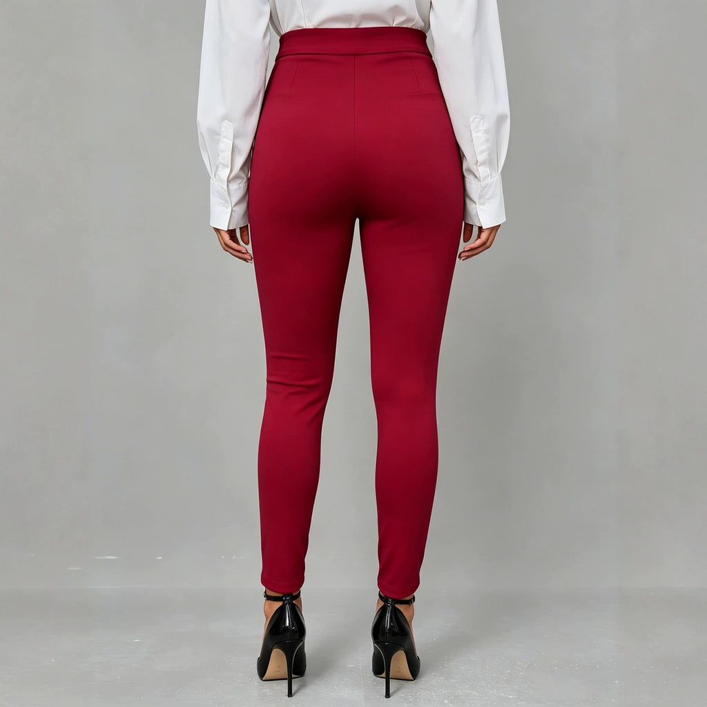 Slim fit solid color elastic pants for women