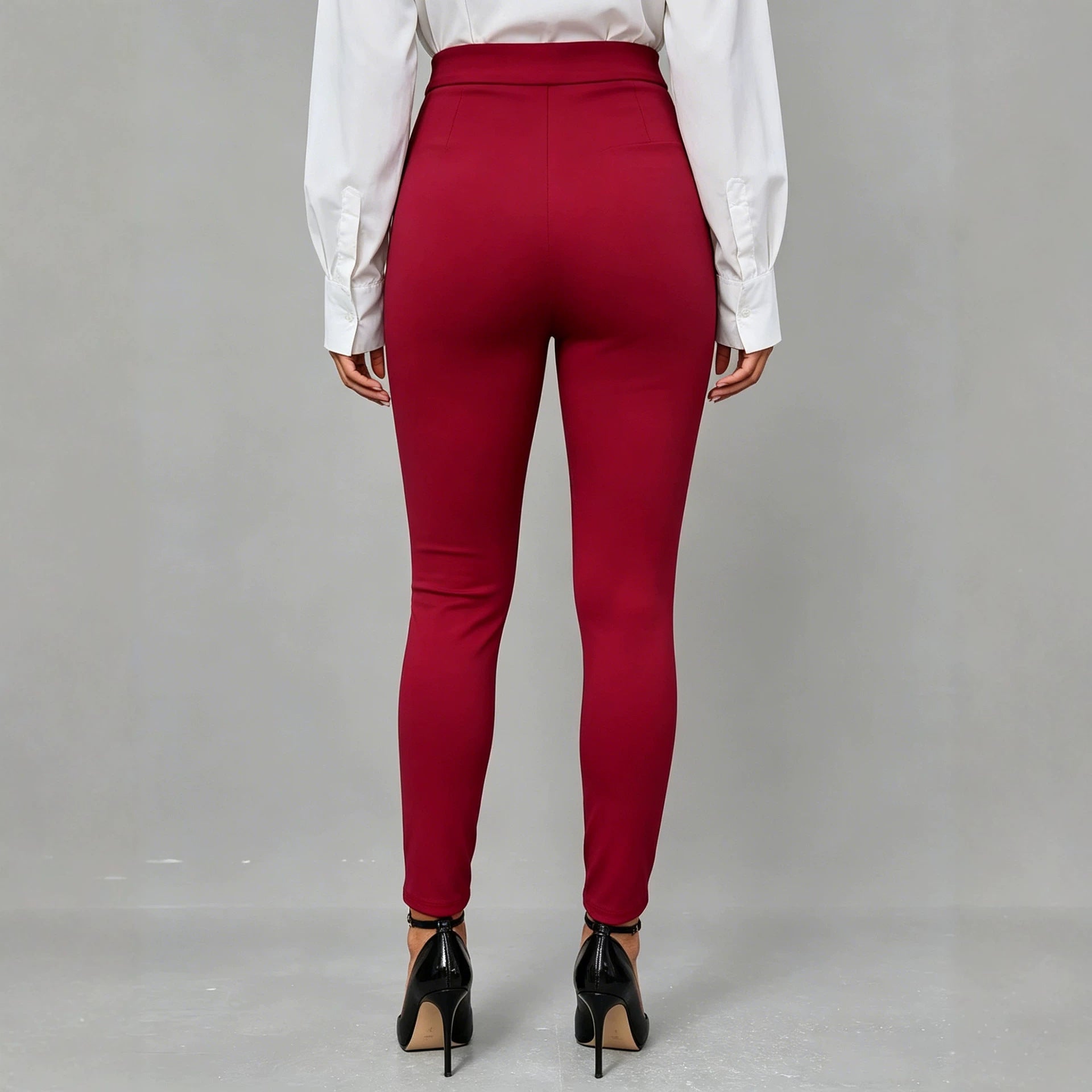 Slim fit solid color elastic pants for women