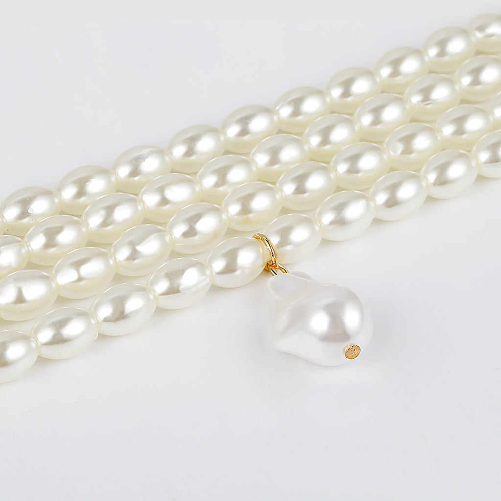Personality Fashion Geometric Beaded Necklace Simple Multilayer Pearl Shaped Pendant Necklace Women