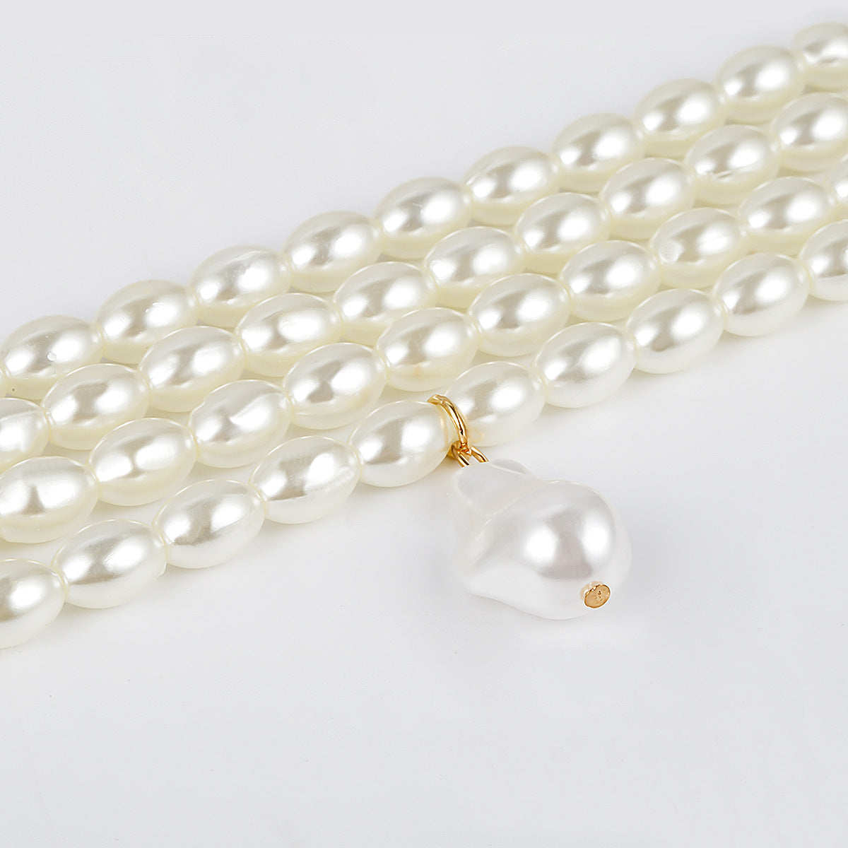 Personality Fashion Geometric Beaded Necklace Simple Multilayer Pearl Shaped Pendant Necklace Women