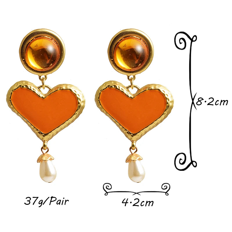 Wholesale Long heart earrings High-quality Metal Oiled Drop Earring Fashion trend jewelry accessories for women