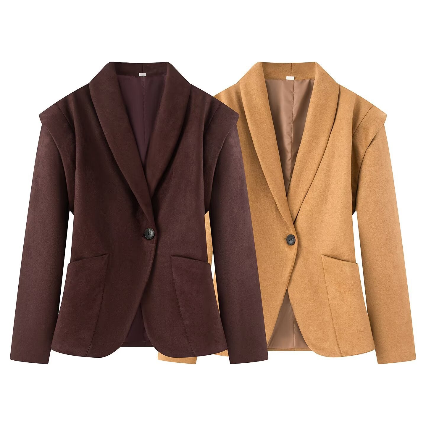 Casual Suede-Texture Shoulder-Padded Blazer for Women