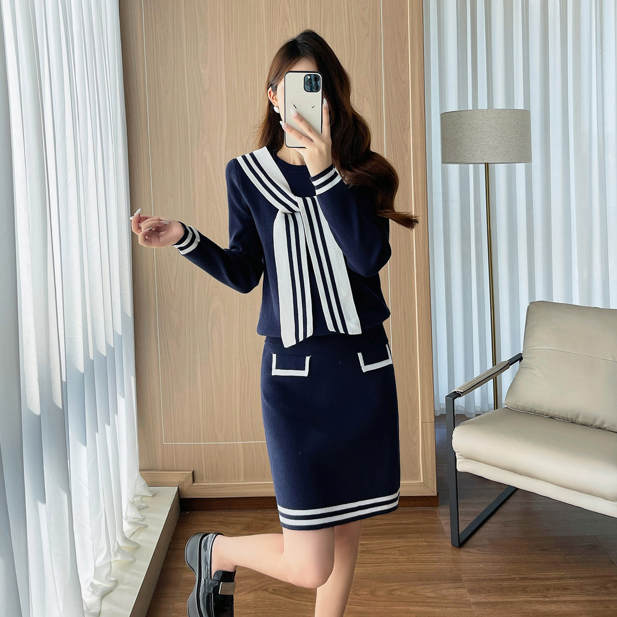 Knitted two-piece set skirt for women