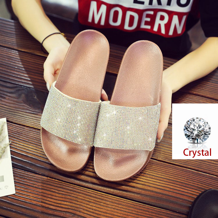 Slippers Flip Flops Summer Slides Women Shoes Crystal Diamond Bling Beach Slides Sandals Casual Shoes Slip On